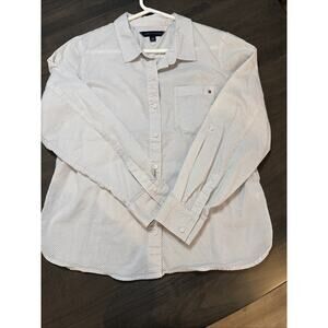 Tommy Hilfiger long sleeve button white/blue shirt womens classic size L